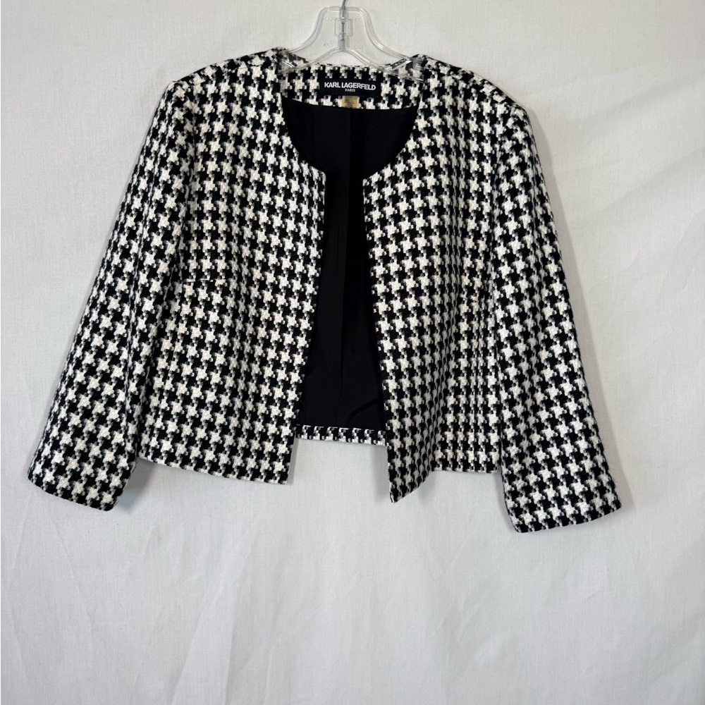 Karl Lagerfeld Black and White Houndstooth Blazer